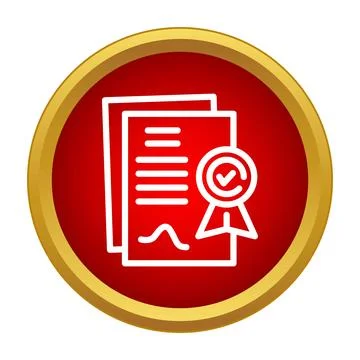 Certificate document icon with check mark confirming quality Stock Illustration