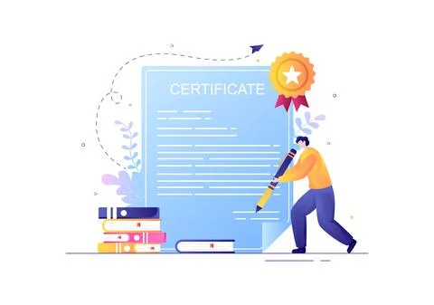 Certificate Document Icon with License Badge, Diploma and Medal for Website,  Illustration