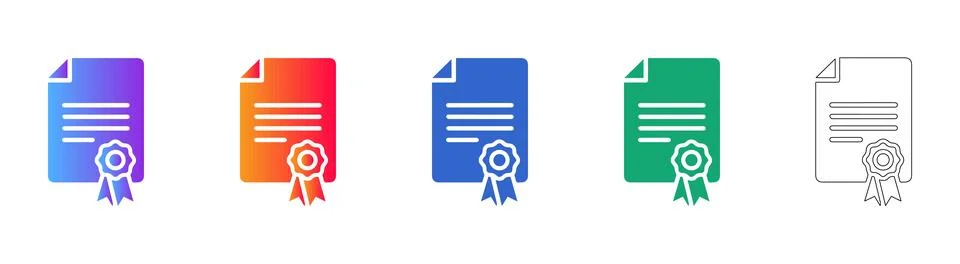 Certificate Document Icons with Seal in Gradient and Outline Illustrazione stock