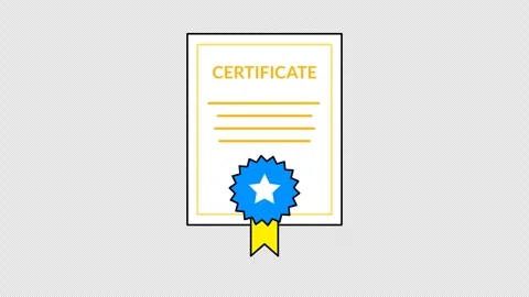 Certificate document with a rotating blue verified badge and star 스톡 동영상 334722918