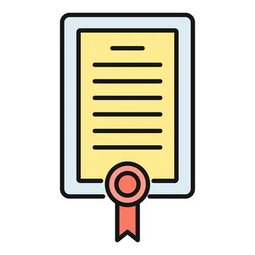 Certificate document with seal flat color icon Illustration