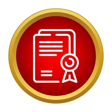 Certificate document with seal on red button icon 스톡 일러스트