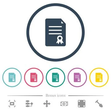 Certificate document solid flat color icons in round outlines 库存插图