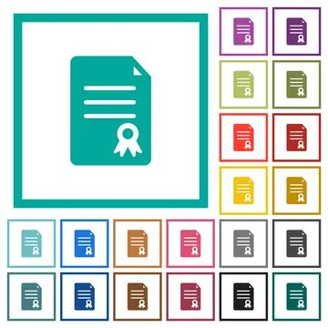 Certificate document solid flat color icons with quadrant frames Illustrazione stock
