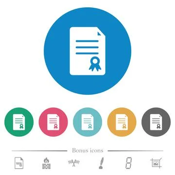 Certificate document solid flat round icons 库存插图