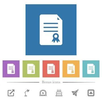 Certificate document solid flat white icons in square backgrounds 스톡 일러스트