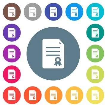 Certificate document solid flat white icons on round color backgrounds 库存插图