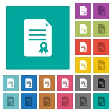 Certificate document solid square flat multi colored icons Stock Illustration