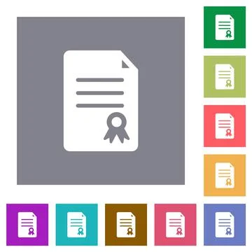 Certificate document solid square flat icons Stock Illustration