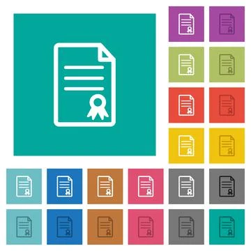 Certificate document square flat multi colored icons Stock Illustration