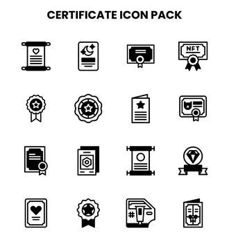 Certificate DuoTone Set Icons Pack Stock Illustration