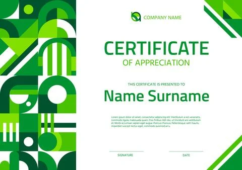 Certificate with ecology green geometric pattern Stock Illustration