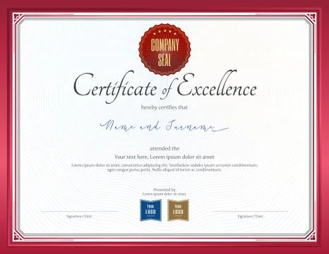 Certificate of excellence template with red border Stock Illustration