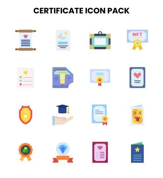 Certificate Flat Design Icons Pack Stock Illustration