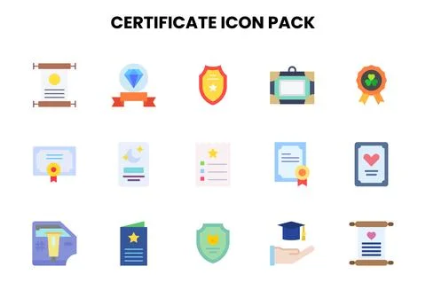Certificate Flat UI Icons Pack Stock Illustration