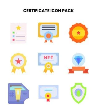 Certificate Flat Vector Icons Pack Stock Illustration