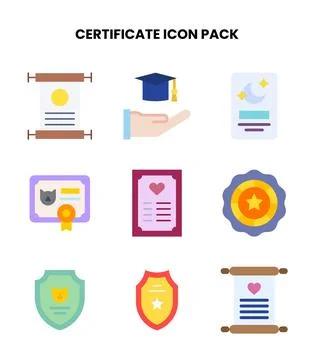 Certificate Flat Vector Icons Pack Stock Illustration
