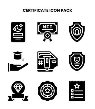 Certificate Glyph Design Icons Pack Stock Illustration