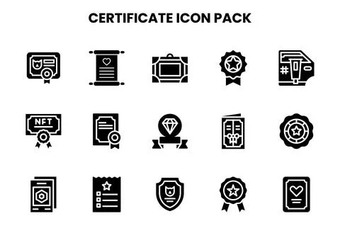 Certificate Glyph Icons Pack Stock Illustration