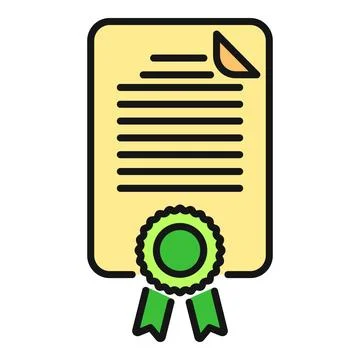 Certificate with green ribbon seal flat icon Stock Illustration