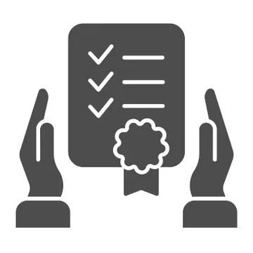 Certificate in hands solid icon. Warranty list vector illustration isolated on Stockillustratie