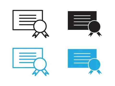 Certificate icon black and white vector outline sign Illustrazione stock