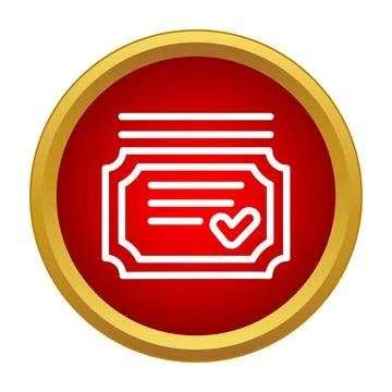 Certificate icon with checkmark inside a red button 스톡 일러스트