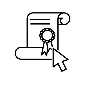 Certificate icon. Flat scroll license pictogram for web. Line stroke. Simple  Stock Illustration