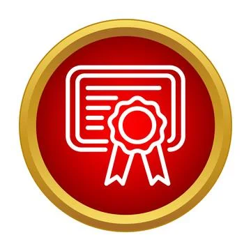 Certificate icon with gold border on red circle Illustrazione stock