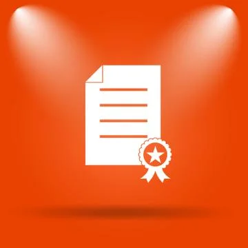 Certificate icon. Internet button on orange background.. Stock Illustration