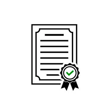 Certificate icon, rosette symbol and green check Stock Illustration