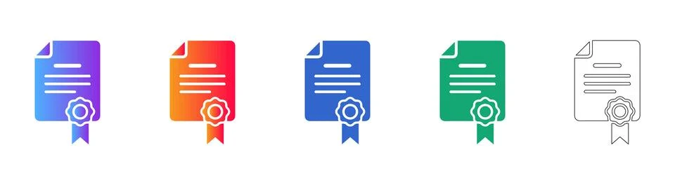 Certificate Icon Set in Colorful Gradient and Outline Styles 스톡 일러스트