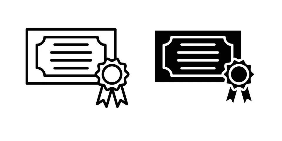 Certificate icon thin line and clipart style vector set Stock Illustration