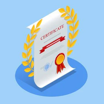 Certificate isometric. Certificate template of achievement border template with Stock Illustration