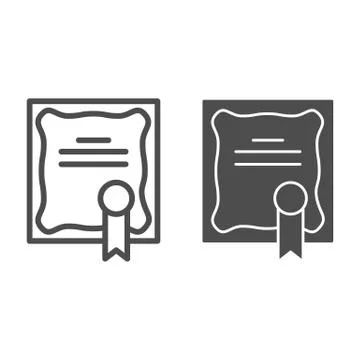 Certificate line and solid icon. Diploma award with seal symbol, outline style 스톡 일러스트