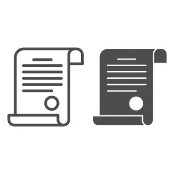 Certificate line and solid icon, school concept, diploma sign on white 스톡 일러스트