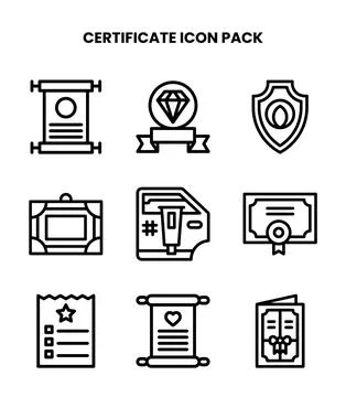 Certificate Line Bundle Icons Pack Stock Illustration