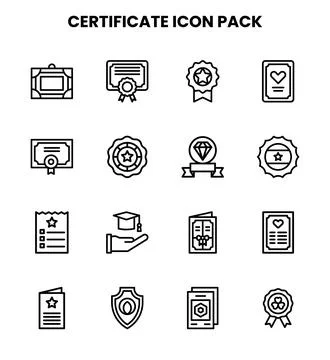 Certificate Line Collection Icons Pack Stock Illustration
