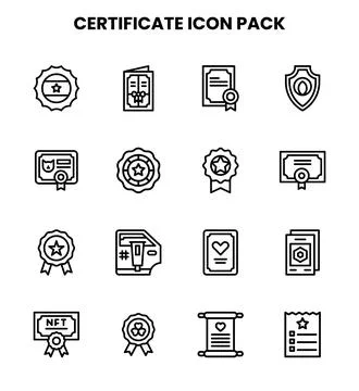 Certificate Line Design Icons Pack Stock Illustration