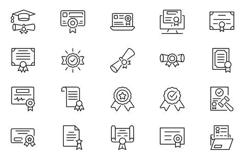 Certificate line icons set. Thin outline icons pack. UI icon collection. Se.. Stock Illustration