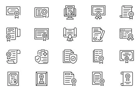 Certificate line icons set. Thin outline icons pack. UI icon collection. Se.. Stock Illustration