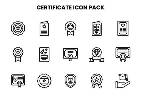 Certificate Line Set Icons Pack Stock Illustration