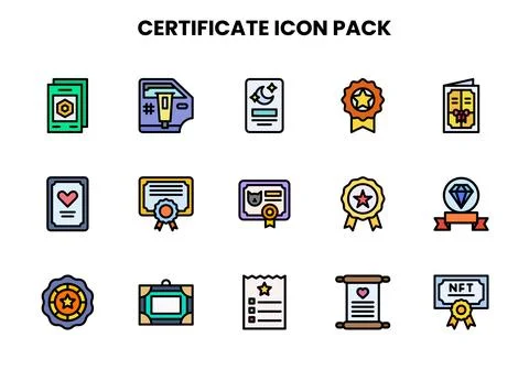 Certificate Lineal Color Bundle Icons Pack Stock Illustration