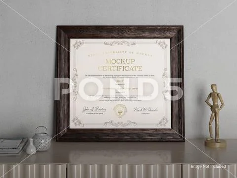 Certificate Mockup on a Table Front VIew PSD Template