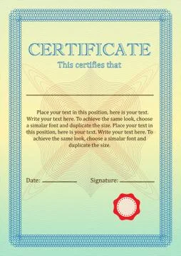 Certificate or Diploma of completion design template with borders. Vector  Stock Illustration