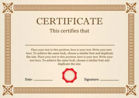 Certificate or Diploma of completion design template with borders. Vector Stock Illustration
