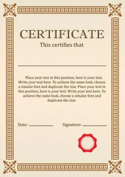 Certificate or Diploma of completion design template with borders. Vector Stock Illustration
