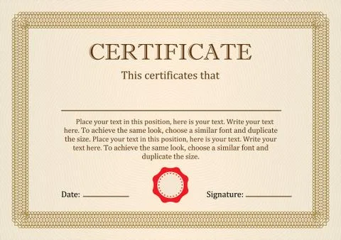 Certificate or Diploma of completion design template with frame. Vector Stock Illustration
