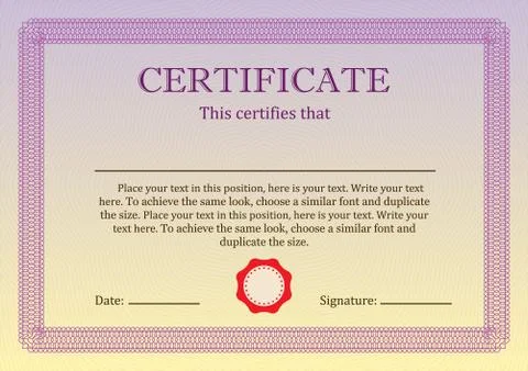 Certificate or Diploma of completion design template with borders. Vector  Stock Illustration