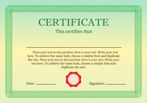 Certificate or Diploma of completion design template with borders. Vector Stock Illustration